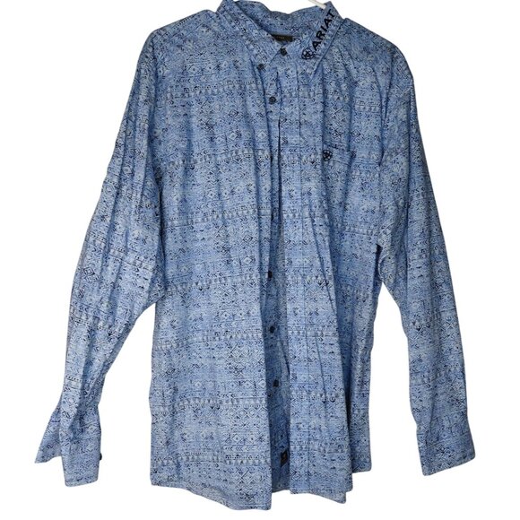 Ariat Mens XL Blue Patterned Long Sleeve Western Shirt - Picture 1 of 9